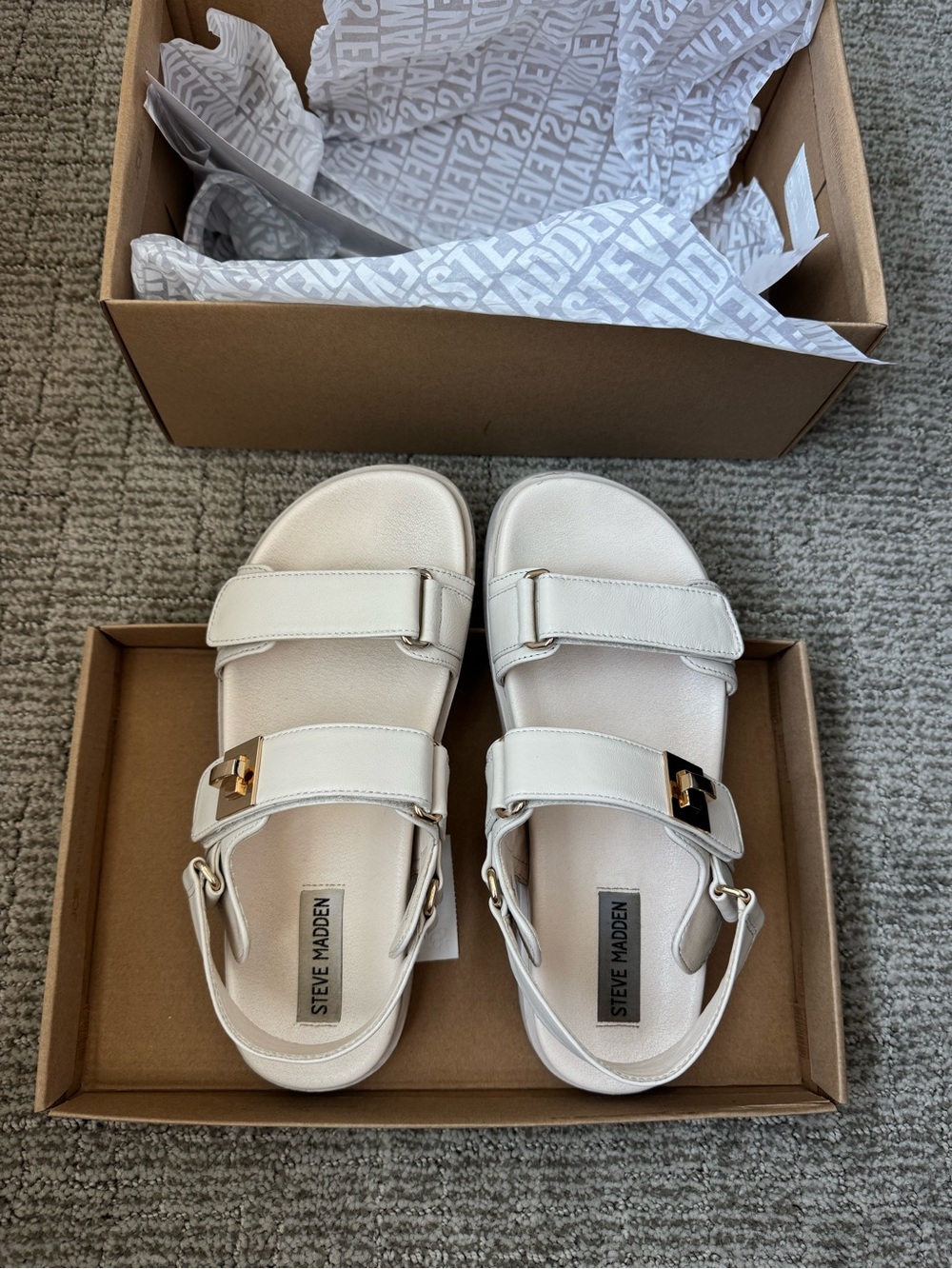 Steve Madden White Cream Leather Platform Sandals
